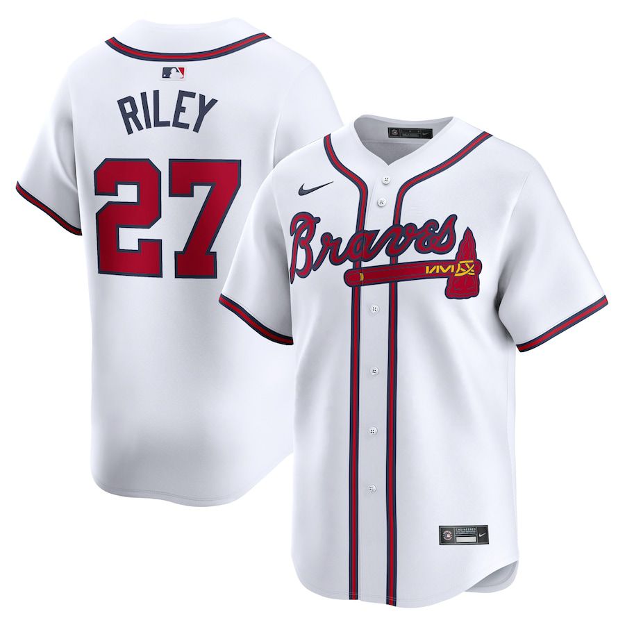 Men Atlanta Braves #27 Austin Riley Nike White Home Limited Player MLB Jersey